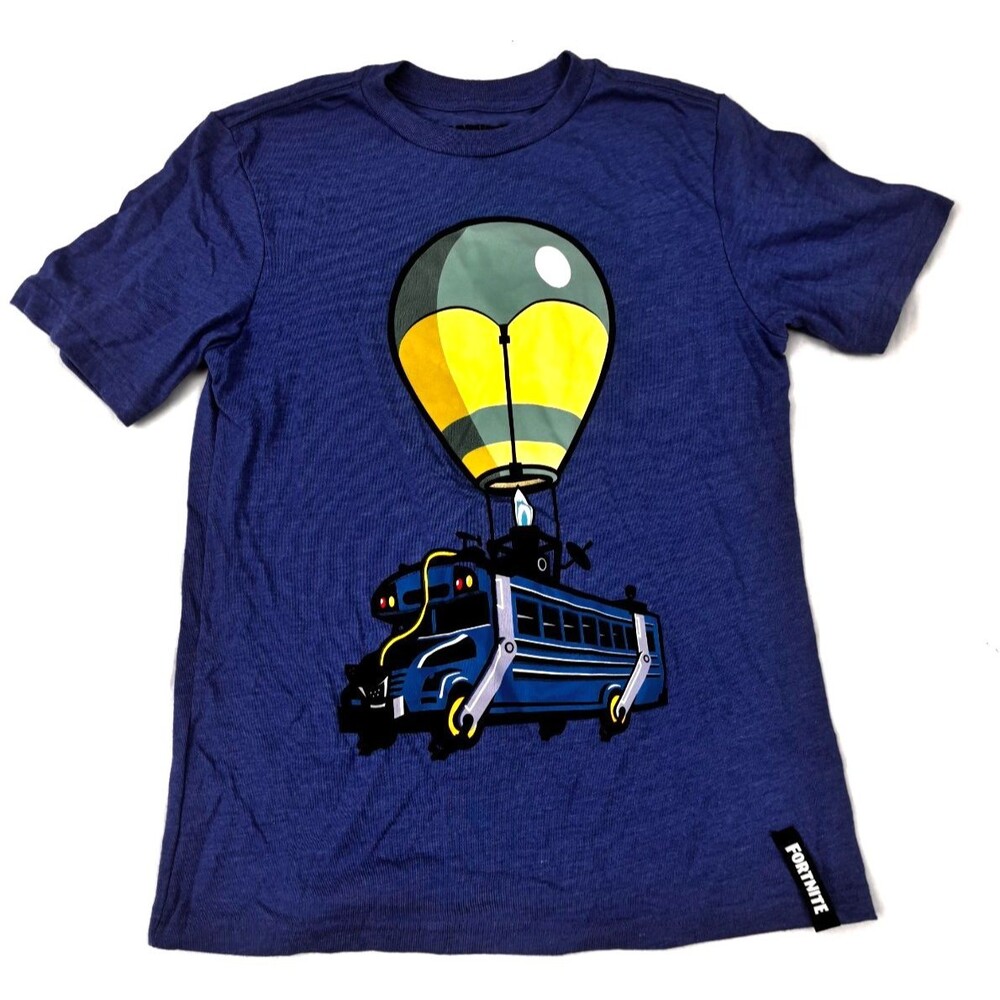 Fortnite Battle Bus Graphic Tee - Youth Size L (10/12) - Blue Gamer Shirt